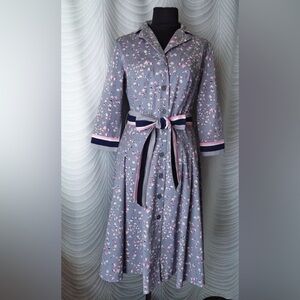 Boden Long Sleeve Gray Dress with Pink Floral Design